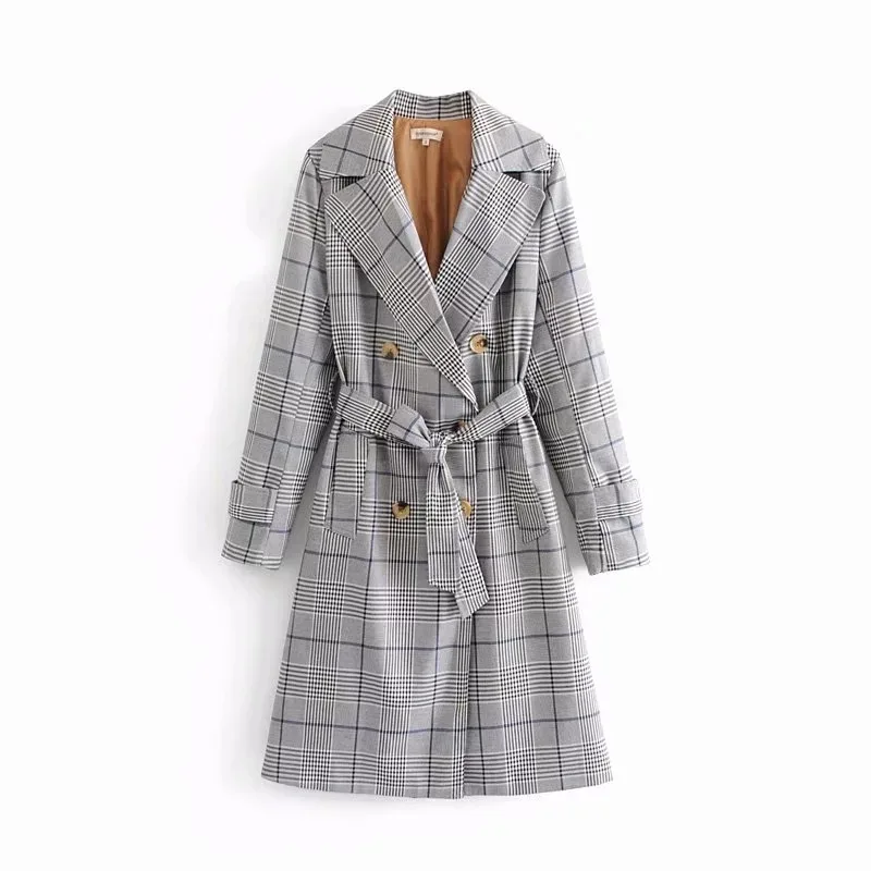 

Fashion women E0828T16 Europe and America 2018 autumn new product leisure frill tie long pattern windbreaker 6263