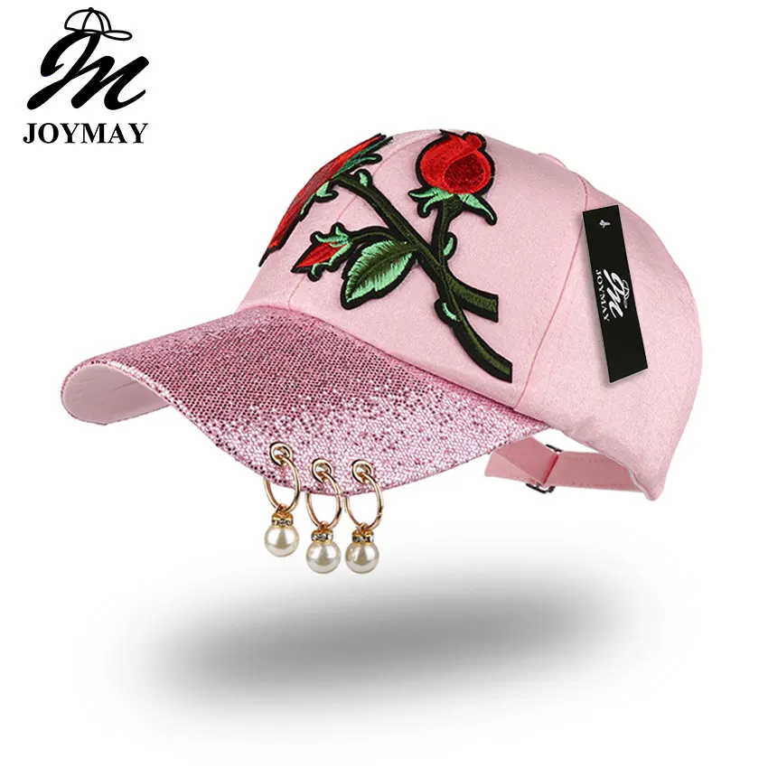 Prix pour Joymay printemps nouvelles femmes de mode casquette de baseball avec fleur rose broderie badge réglable loisirs casual snapback chapeau b433 Prix pour Joymay printemps nouvelles femmes de mode casquette de baseball avec fleur rose broderie badge réglable loisirs casual snapback chapeau b433