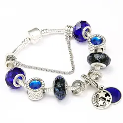 Простые звезды очаровательный посеребренный браслет цвет звезды кулон fit бренд браслеты с голубой бижутерия бисерный браслет дропшиппинг