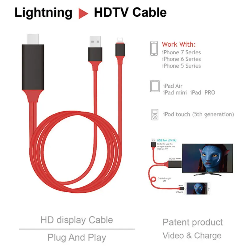 1080P HDMI HDTV Кабель для Lightning Цифровой AV адаптер для iphone 8 7 6s 5S 8plus 8 Pin USB к HDMI кабель для ipad Mini Air Pro