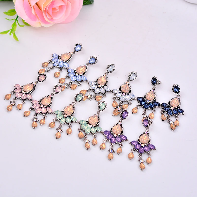 6 colors Women's fashion earrings New arrival brand sweet metal with gems drop crystal earring for women girls free shipping (7)