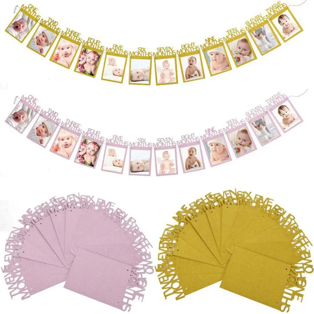 

1-12 Month Baby Photo Holder Kids Birthday Gift Room Decorations Photo Banner Monthly Photo Frame Wall Photo Folder Home Decor