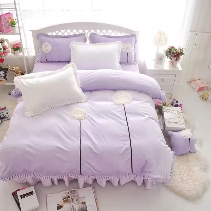 

Korea Winter purple fleece coral velvet sheet bedding four pieces set Warm skin velvet short plush duvet cover piece set bedding