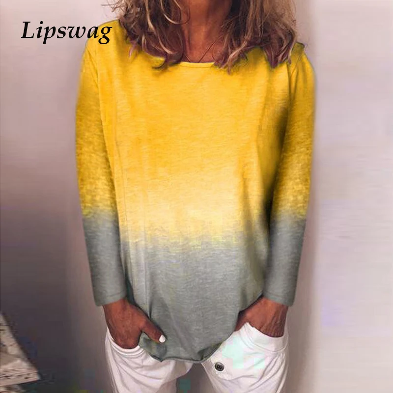

Lipswag 29 Colors Fashion Print Cotton Blouse Shirt Women Plus Size O Neck Summer Tops Casual Long Sleeve Streetwear Blusas 5XL