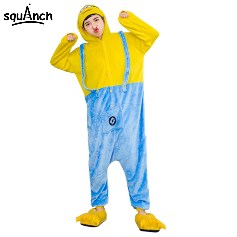 

Cartoon Onesies Minions Pajama With Slippers Adult Kid Family Overall Flannel Warm Winter Jumpsuit Funny Cute Character Kugurumi