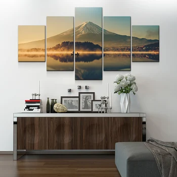 

Large Canvas Wall Art 5 Panel Modern Painting And Prints Fuji Mountain Peaceful Lake Landscape Japanese Picture Set No Stretched