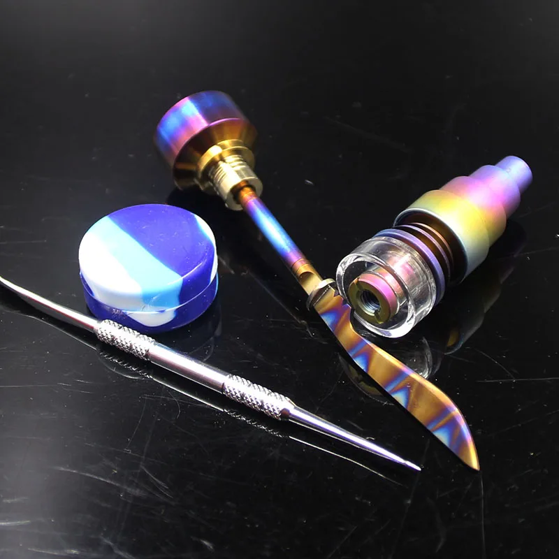 

Glass Hookahs Rainbow Titanium Nail Rainbow Carb Cap Ti Nail dabber Silicone Jar for glass pipe Smoking pipes