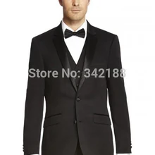 Обычный дизайн два кнопки черный жених смокинг Peak атлас лучший мужчина дружки мужчины свадьба костюмы / лучший мужчина костюм