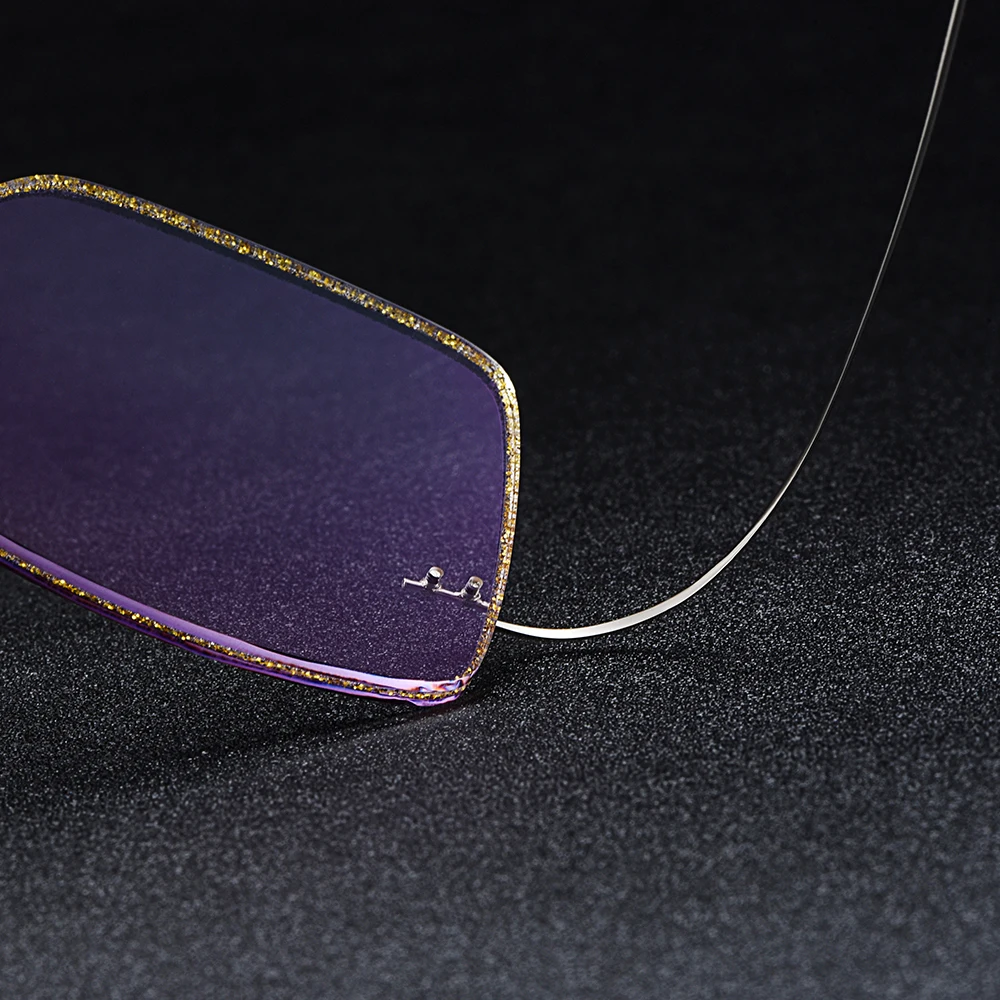 Gmei оптическая Серебристая титановая оправа для мужских очков без оправы с градиентным серым оттенком Плано линзы и золотой каймой T80891