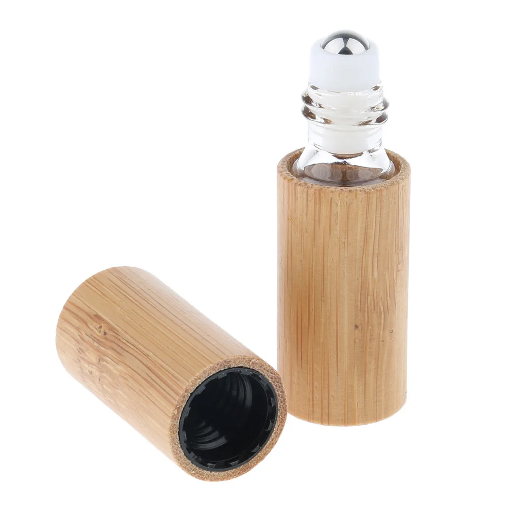 Bamboo Essential Oil Roller Bottles Empty Roll on Perfume Bottles 5ml Refillable Empty Makeup Cosmetic Roll On Bottle 