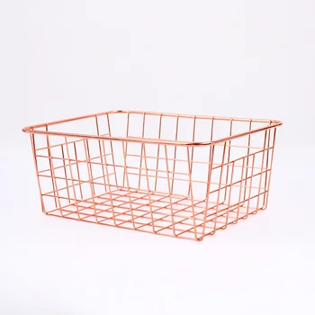 

Nordic Style Rose Gold Metal Wire Storage Basket Cosmetic Organizer Holder Home Office Desk Toiletry Collection Bathroom Shelf