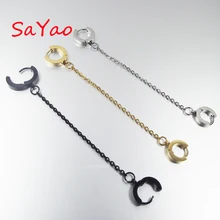 SaYao, 2 шт., модные серьги из нержавеющей стали, с двойным отверстием, в стиле панк, длинные кисточки, цепочка, Huggie, серьги-гвоздики, пирсинг, ювелирное изделие