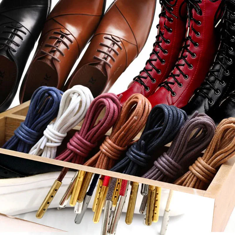 1 пара модных повседневных кожаных шнурков высокого качества, вощеная круглая шнурка, шнурки для ботинок, спортивная обувь, шнурок с металлической головкой