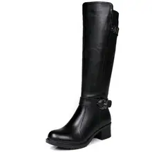 Лидер продаж; высокое качество; Новинка; сезон зима-осень; рыцарские сапоги; кожаные женские высокие сапоги на толстой подошве;