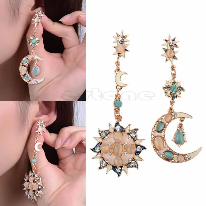 1 пара шикарных модных красивых сережек со стразами и звездами Sun Moon|earrings fashion|earrings