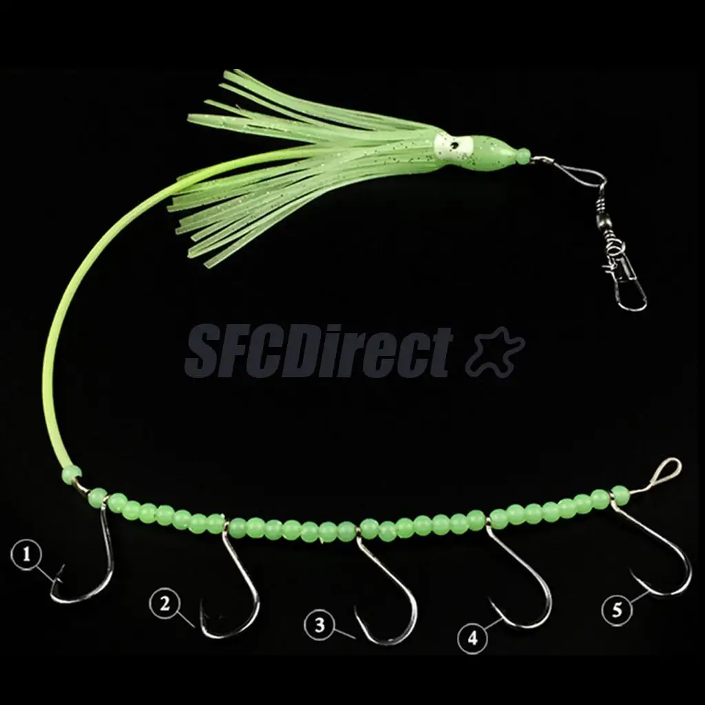 Fishhooks Steel Rigs Swivel Fishing Tackle Lures Pesca Baits String Fishing Hook with 5 Small Hooks Luminous Squid Skirt Beads