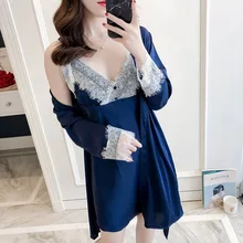 Повседневная женская обувь летние Ночной халат-Пижама комплекты Женственная Дамская обувь из 2 предметов топ на костюм пижамы Домашняя ночная рубашка халат для сна Ванна платье