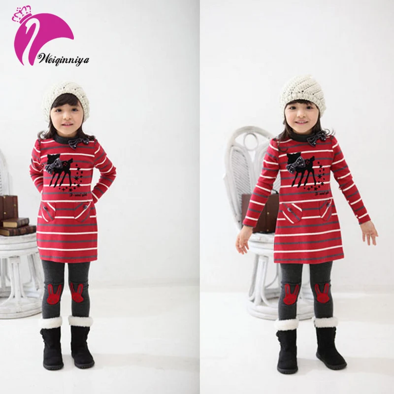 

Girls Clothing Set 2019 Autumn Winter Long Sleeve T-Shirt + Pants 2pcs Stripes Girls Kids Clothes