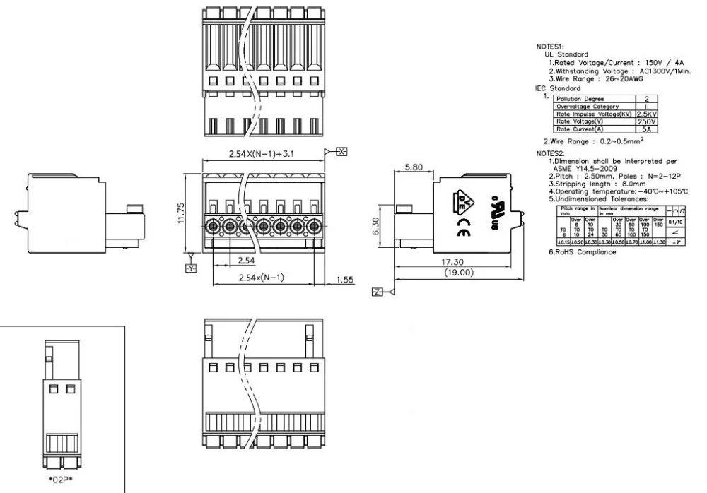 KF2EDGKD 2,54 2P~ 12P PCB вставные клеммные блоки 15EDGKD 2,54 мм 2PIN~ 12PIN FK-MC 0,5/2-ST-2, 54 PHOENIX DEGSON