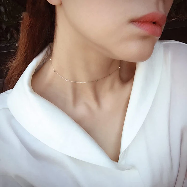 

100% 925 Sterling Silver Small Ball Choker Necklace Flyleaf Simple Fashion Jewelry Short Necklace - 097