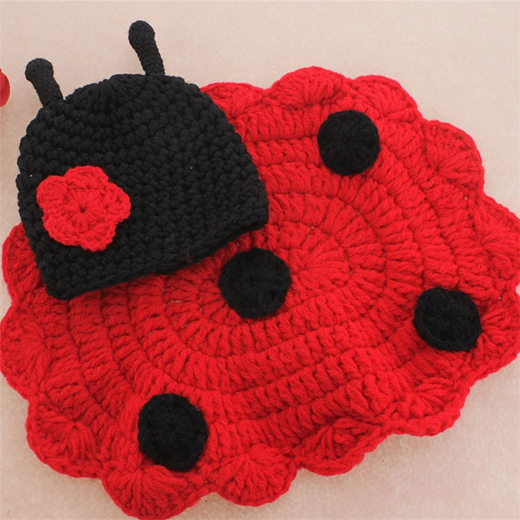 Fotografia Bebê Recém-nascido Adereços Joaninha Moda Infantil Crianças Meninos Meninas Knit Costume Handmake Algodão Quente Confortável Lembrança 12 Chapéus e bonés