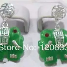 Серебро-ювелирных прекрасный элегантный существо кандзи слон зеленый камень резные серебряные Для женщин серьги [пара] серебряные серьги