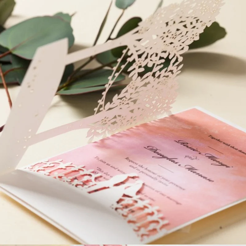 1 шт., образец, лазерная резка, свадебные приглашения с пустой открытка RSVP& Thank You Card конверт и печать для свадебного душа