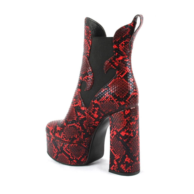 New Women Ankle Boots Platform PU Leather Boot Red Snake Skin Ladies Shoes Heeled Boots Autumn Winter Woman High Heel Shoes