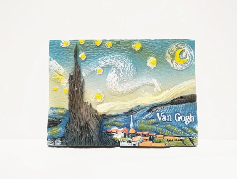 3D Starry Sky Fridge Magnet Van Gogh Vintage Painting Refrigerators Souvenir Fridge Magnet Home Decoration Magnetic Sticker