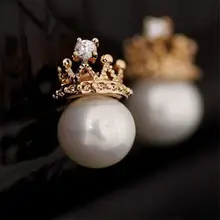 Изысканная серьга в форме короны, имитация жемчуга, стразы, Женские Ювелирные изделия с кристаллами, высокое качество, ювелирные изделия e0114