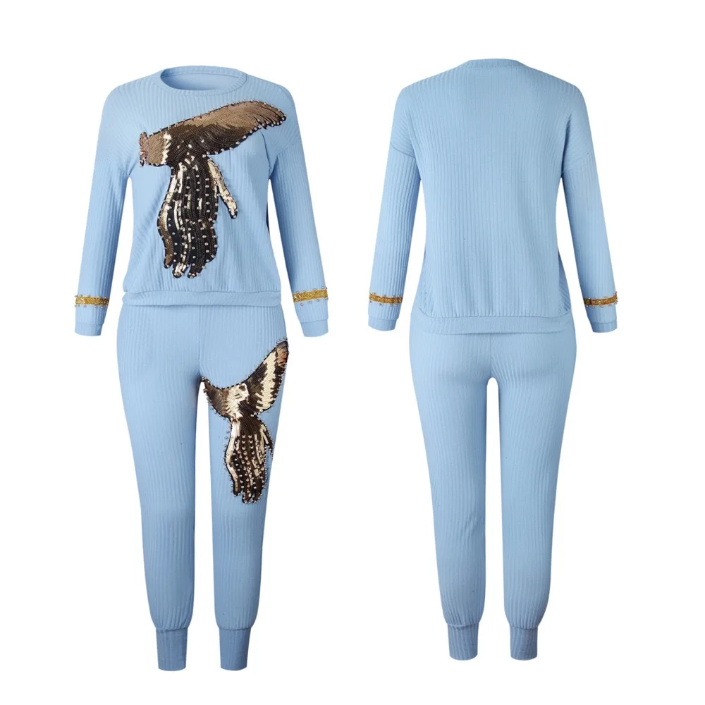 Новая модная женская блузка с принтом Дашики Bazin Yomadou эластичные костюмы с цветным рисунком(топ и брюки) для женщин/леди - Цвет: Sky blue