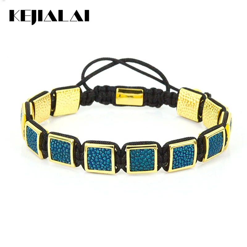Fashion Stingray Leather Macrame Bracelets Men's Genuine Square Bead Charm Bracelet for Men Luxury Style | Украшения и