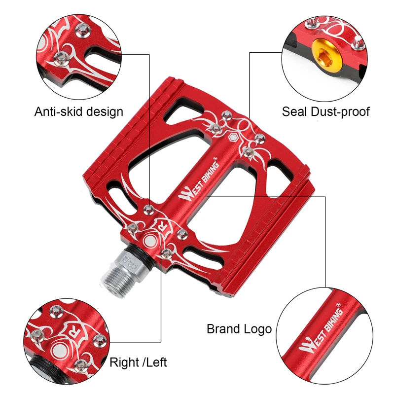 WEST BIKING герметичный подшипник MTB дорожный велосипед полые алюминиевые педали из сплава Аксессуары для велосипеда противоскользящие сверхлегкие велосипедные педали