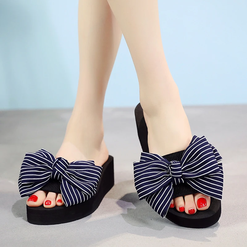 

Summer Bowknot Slippers Casual Outside Women 2018 Fashion Female Ladies Shoes Footwear Beach Flat Shoes low heel 5cm SIZE 35-42