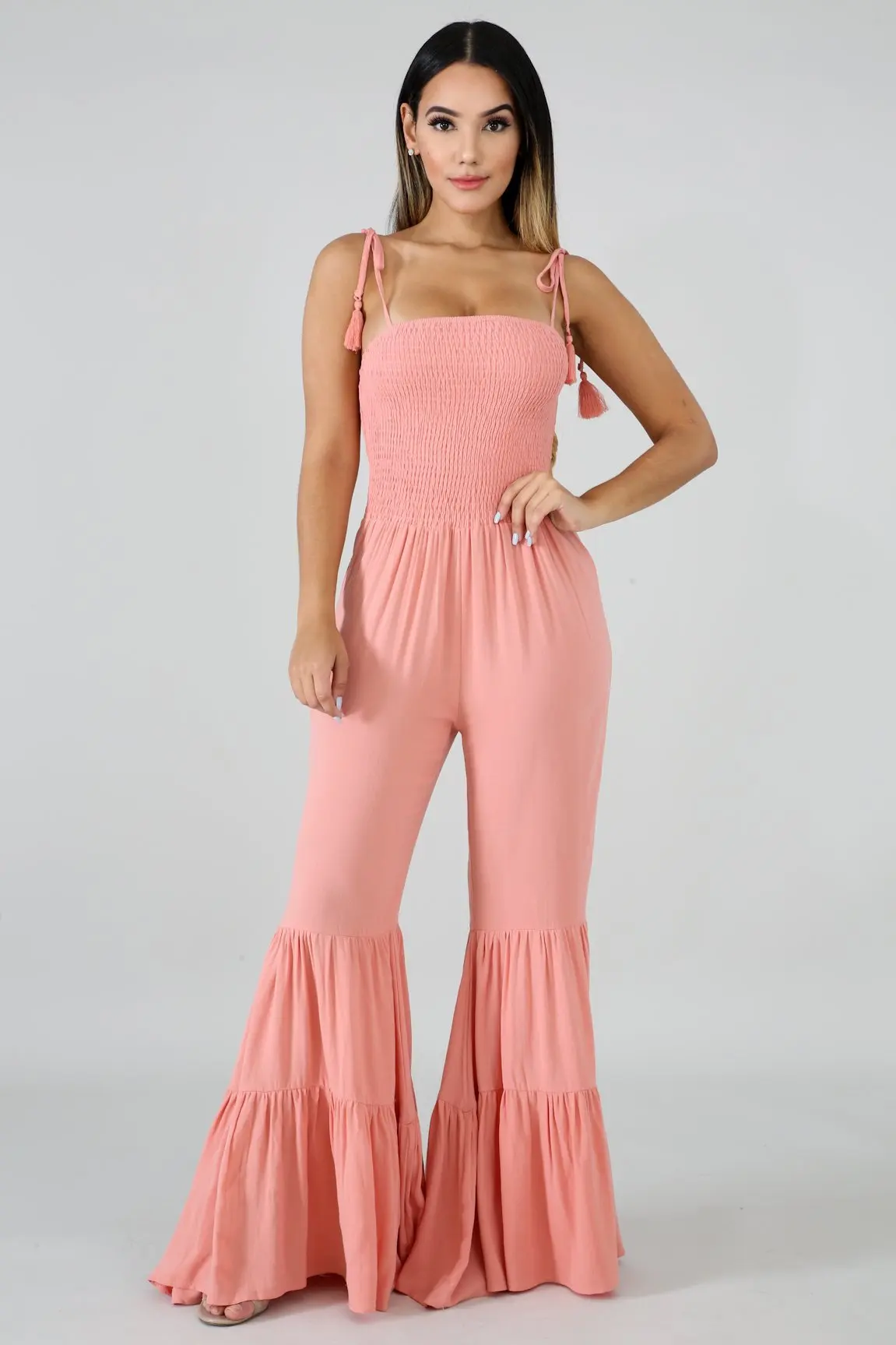 

UIDEAZONE 2019 New Arrival Summer Solid Color Women's Sexy Sling Strapless Lotus Leaf Big Horn Jumpsuit