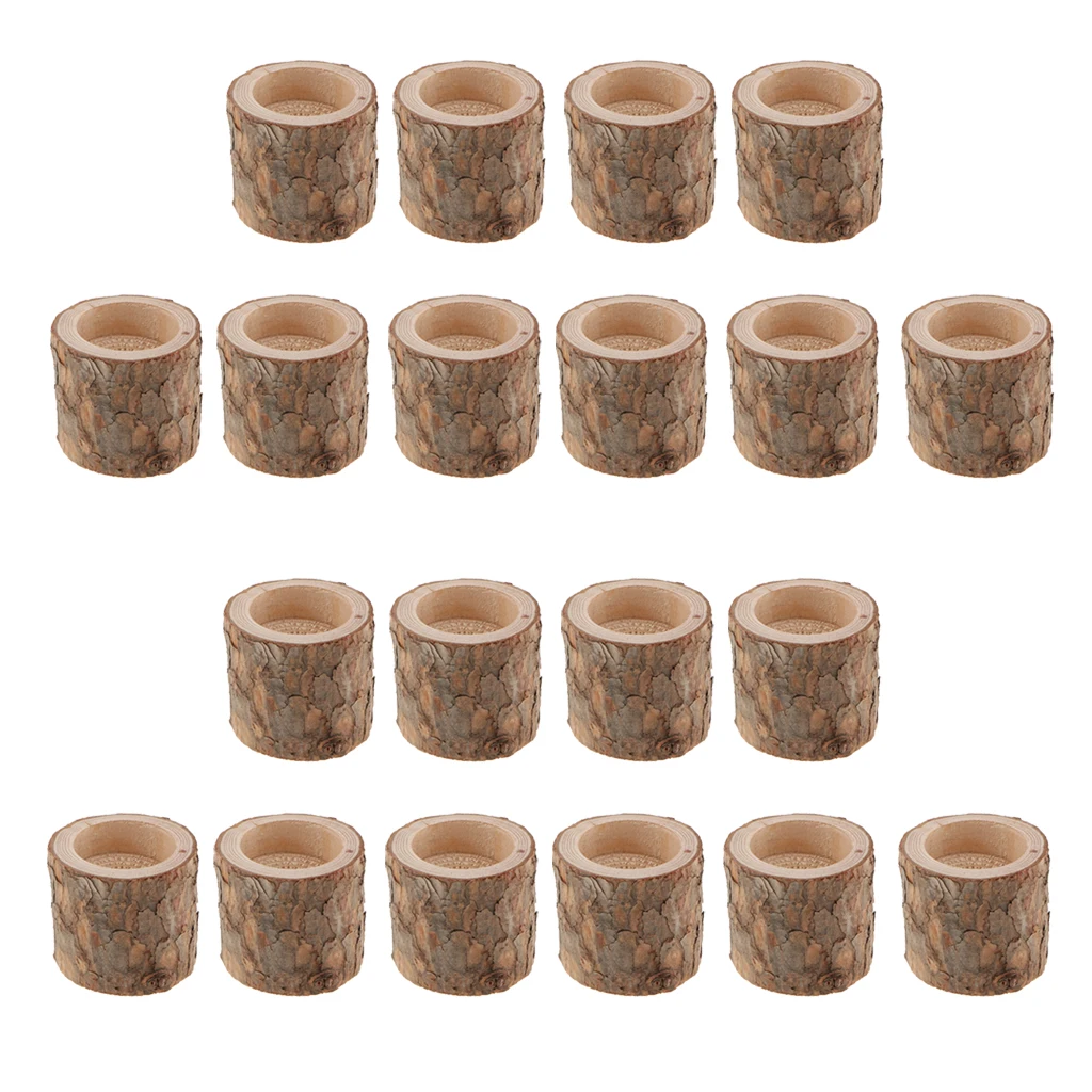 20Pcs Natural Wood Stump Tea Light Candle Holders Wooden Planter Flower Pot Rustic Wedding Party Home Decoration