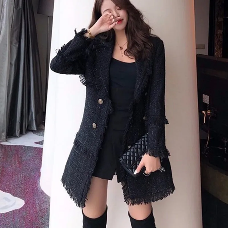 

Tweed Coats Female Cardigan Long Sleeve Lace Up Back Split Striped Women Jackets 2019 Autumn Fashion Oversized