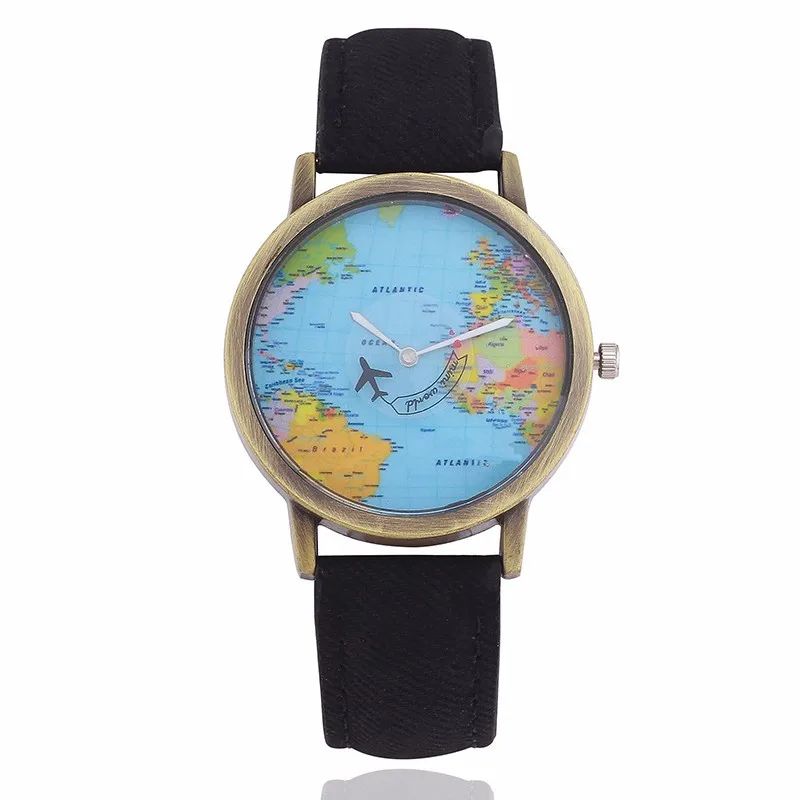 BXboxue Brand Women Elegant Watches Fashion Casual Aircraft Map Patterned Quartz Watch Analog Men Sports Wristwatch Relogio Hot