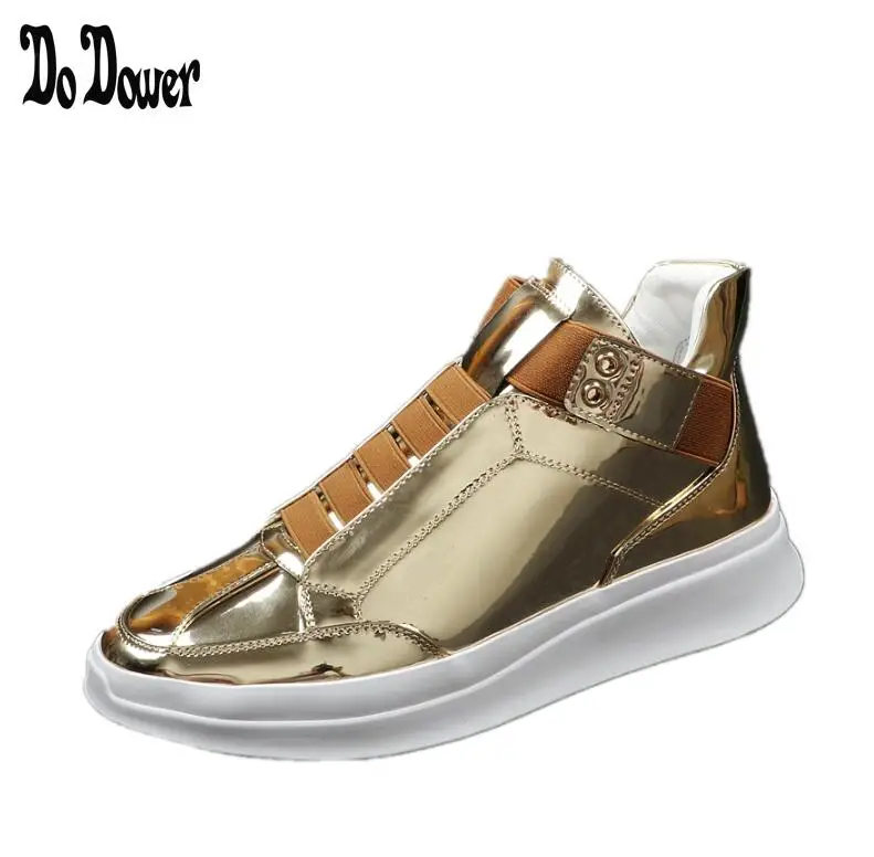 

2018 High Quality Boy Hot Sale Men Casual Hip-hop Shoes Spring / Autumn Unisex Flat Ankle loafers Pu Shoes gold silver black B32