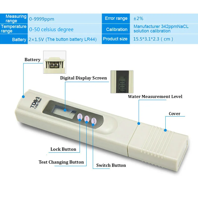 Цифровой аквариум для воды TDS тест ing Pen аквариум для рыб GH/DH тестовый инструмент измеритель жесткости воды