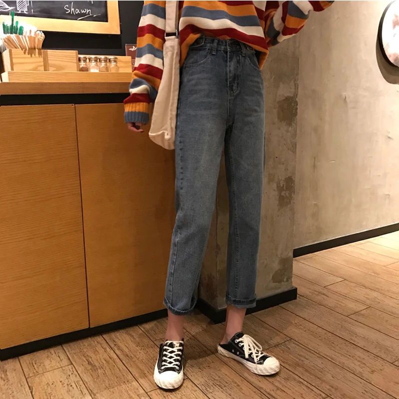 

Mihoshop Ulzzang Korea Korean Women Fashion Clothing High Waist Loose Denim Cowboy Straight Pants