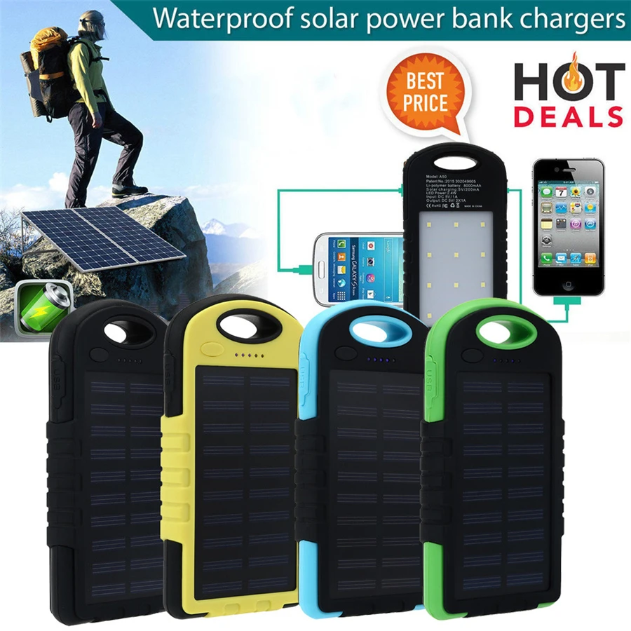 

Brand 8000mAh Power Bank Portable Waterproof Solar Charger Dual USB External Battery For Cell Phone Accessories USB Cable
