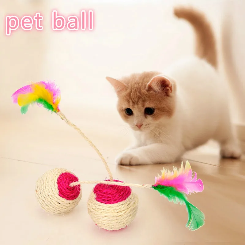 

HOT Pet Dog Cat Toys Ball Toy with Colourful feather Interactive Elasticity Ball Dog Chew Toys For Dog Tooth Cleaning Ball