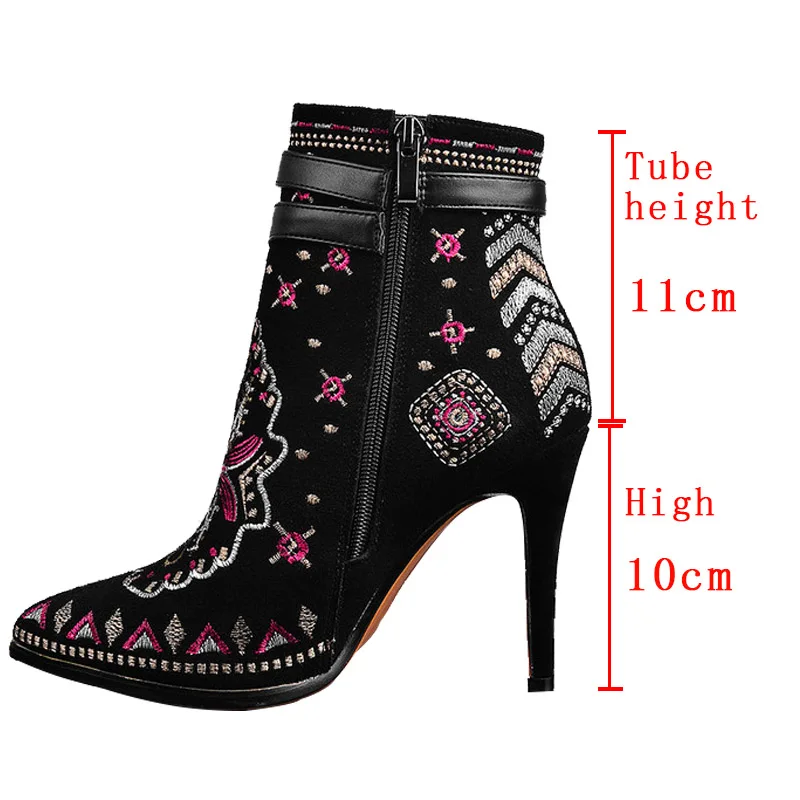 Genuino Retro Botas Hebilla Casual Tobillo Zapatos Punta Cuero Mujer Vaca Super Toe Vtota Tacones Mujeres Negro De Invierno wtAqIK06