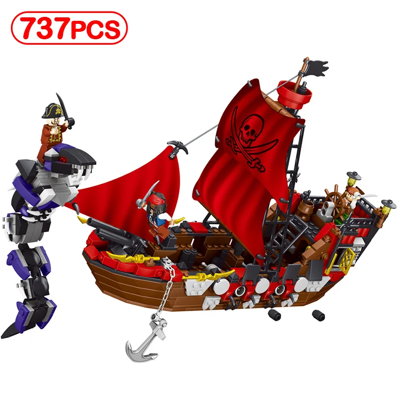 

737pcs Pirates Ship Compatible Legoinglys Anime movie character Pirate King's Scramble Model Building Block Toy Kids Sets Gifts
