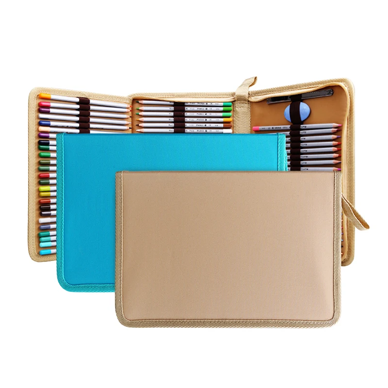 

36/48/72 Holes Professional Canvas Folded School Pencils Case Colored Pencil Bag Portable Zipper Pocket Bag Art Supplies