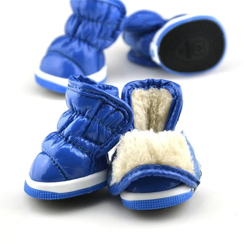 XS-XL Winter Space Leather Shoes for Dogs 4PcsSet Plush Dog Boots Outdoor Snow Walking Puppy Sneakers Pet Supplies 40DC20 (8)
