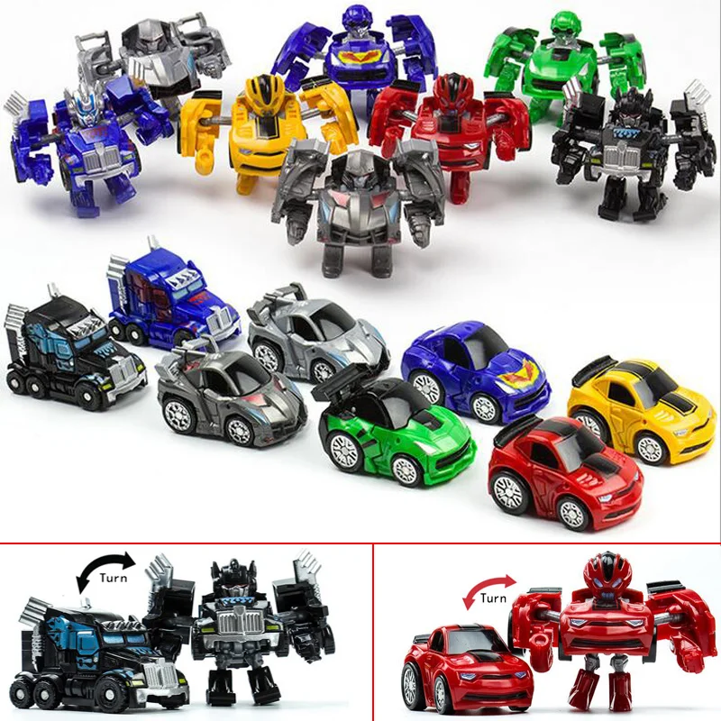 

2017 New mini cartoon Q version car can be turn to robot pocket toys vehicle gift children's toys
