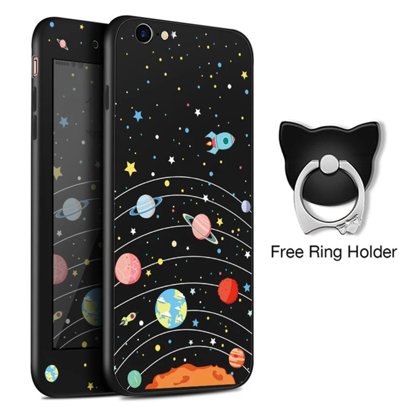 ASINA 360 Full Cover Cases For iPhone 7 Case Original Cute 3D Cartoon Cover For iPhone 7 8 Plus X Bumper Fundas Tempered Glass