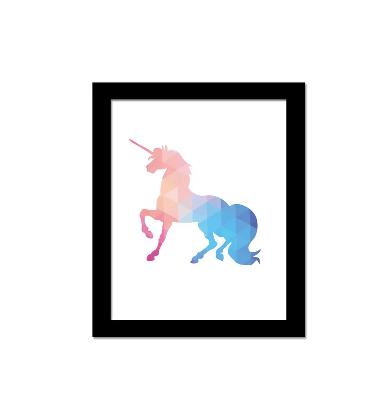 Geometric Unicorn Canvas Art Print Poster, Wall Pictures for Home
